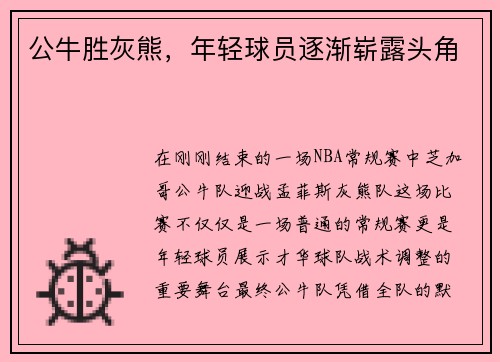 公牛胜灰熊，年轻球员逐渐崭露头角